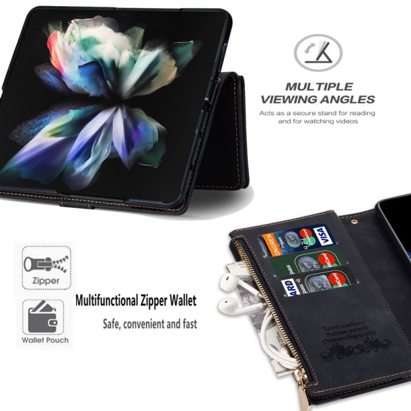 Peněženková Pouzdra Samsung Galaxy Z Fold 5 Peněženka Na Mince S Popruhem