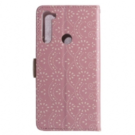 Flipové Pouzdro Na Xiaomi Redmi Note 8 2021 Květinová Krajka S Koženým Efektem