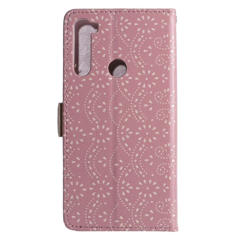 Flipové Pouzdro Na Xiaomi Redmi Note 8 2021 Květinová Krajka S Koženým Efektem