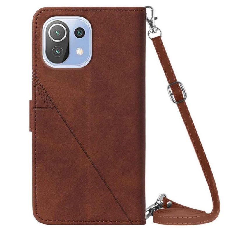Flipové Pouzdro Na Xiaomi Mi 11 Lite 5G NE / Mi 11 Lite / Mi 11 Lite 5G Geometrický Design S Koženým Efektem A Popruhem