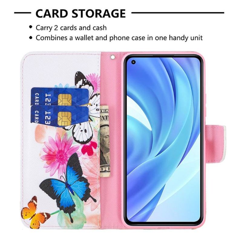 Flipové Pouzdro Na Xiaomi Mi 11 Lite 5G NE / Mi 11 Lite / Mi 11 Lite 5G Motýli A Barevné Květiny