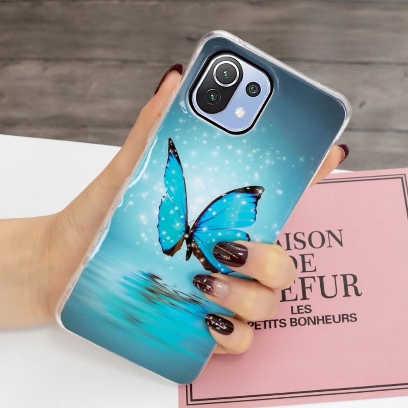 Kryty Na Mobil Na Xiaomi Mi 11 Lite 5G NE / Mi 11 Lite / Mi 11 Lite 5G Svítící Modrý Motýl