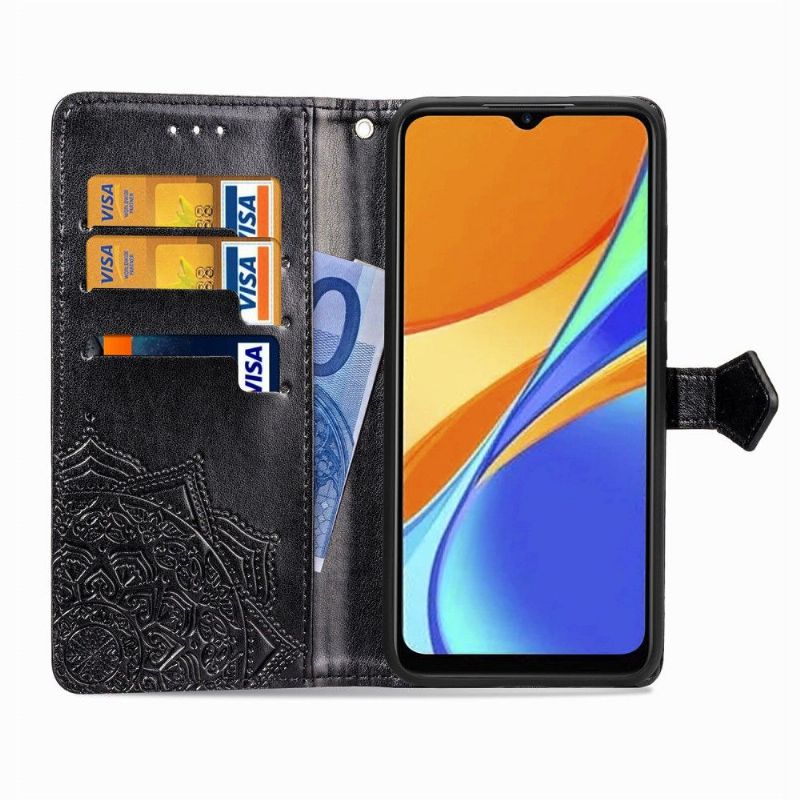 Flipové Pouzdro Na Xiaomi Redmi 9C Reliéfní Mandala Z Umělé Kůže