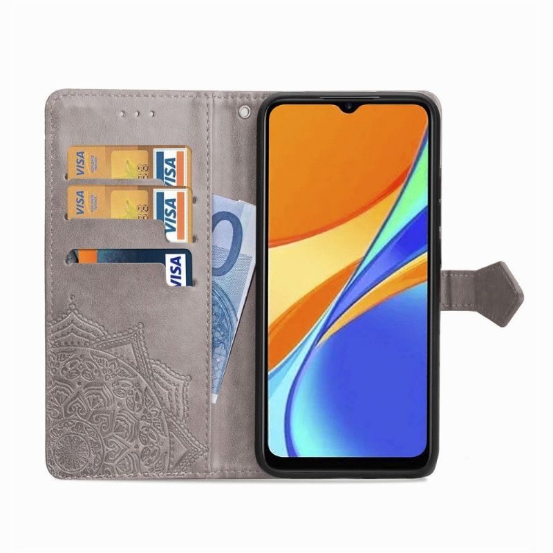 Flipové Pouzdro Na Xiaomi Redmi 9C Reliéfní Mandala Z Umělé Kůže