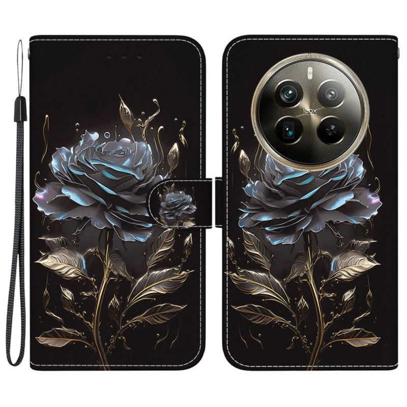 Kožený Kryt Na Realme 12 Pro / 12 Pro Plus Černá Růže S Popruhem