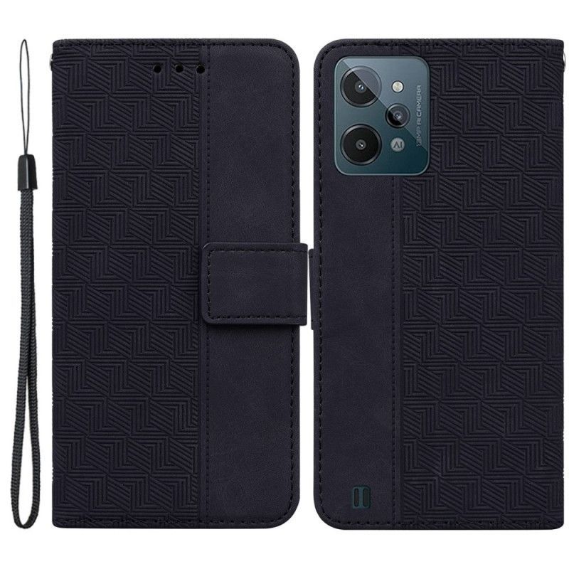 Kožené Pouzdro Na Realme C31 Geometrické Z Umělé Kůže S Páskem
