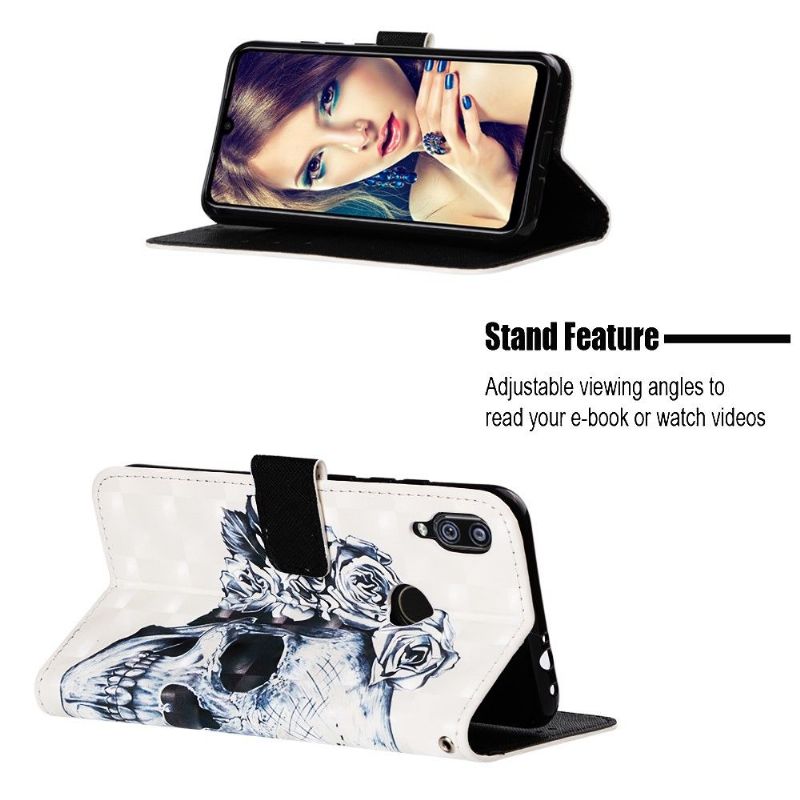 Kožené Pouzdro Na Xiaomi Redmi Note 7 Květiny Lebek