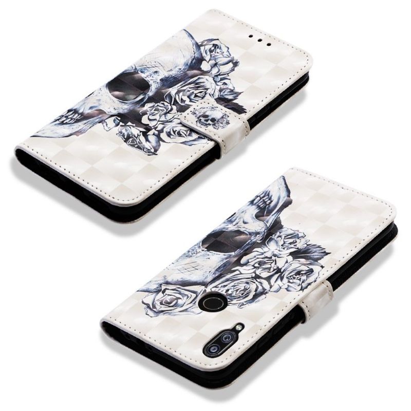 Kožené Pouzdro Na Xiaomi Redmi Note 7 Květiny Lebek