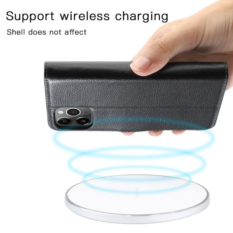 Kožené Pouzdro Na iPhone 11 Pro Max Pravá Kůže Kaiyue - Černá