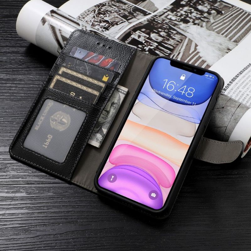 Kožené Pouzdro Na iPhone 11 Pro Max Pravá Kůže Kaiyue - Černá