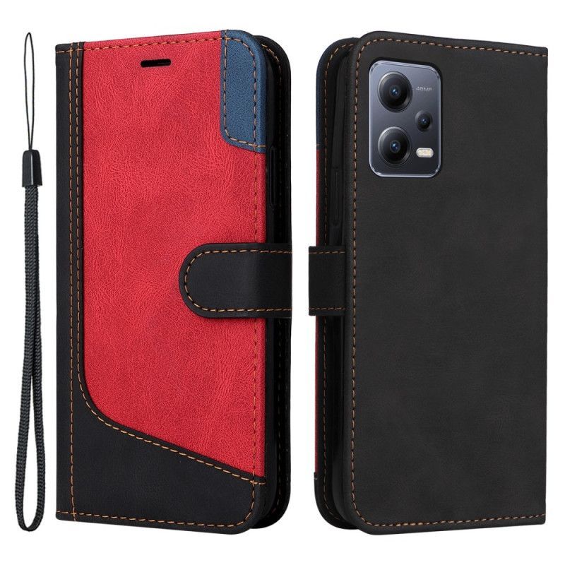 Flipové Pouzdro Na Xiaomi Redmi Note 12 5G Na Lana Tříbarevný Pásek