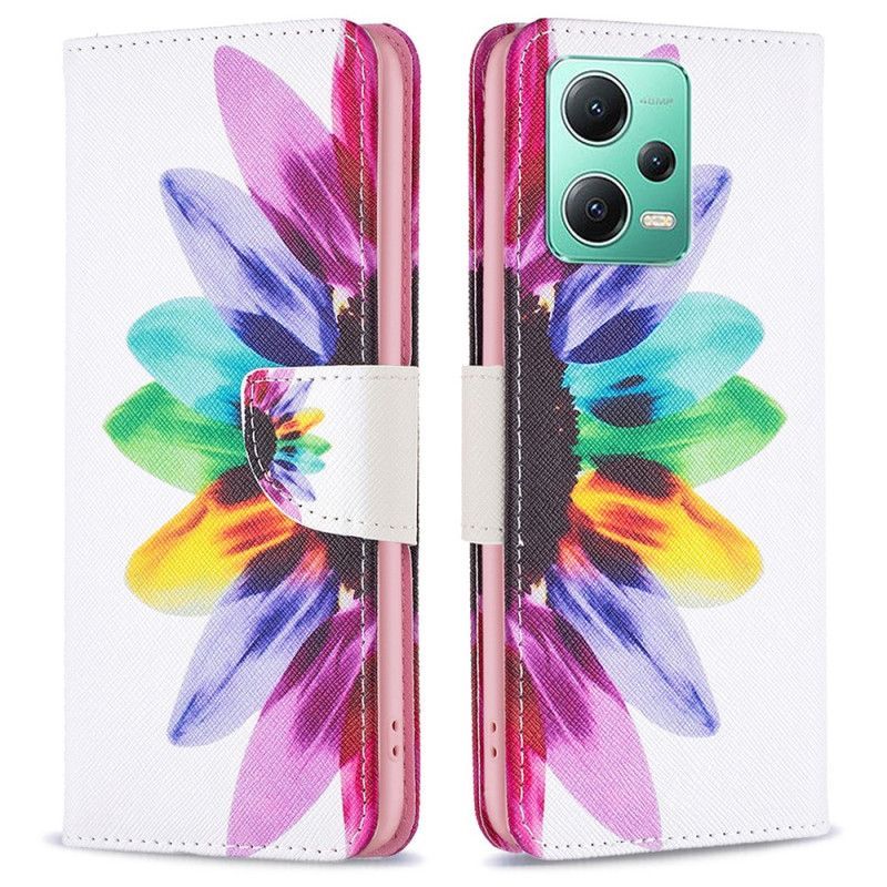 Kožené Pouzdro Na Xiaomi Redmi Note 12 5G Akvarel Květina