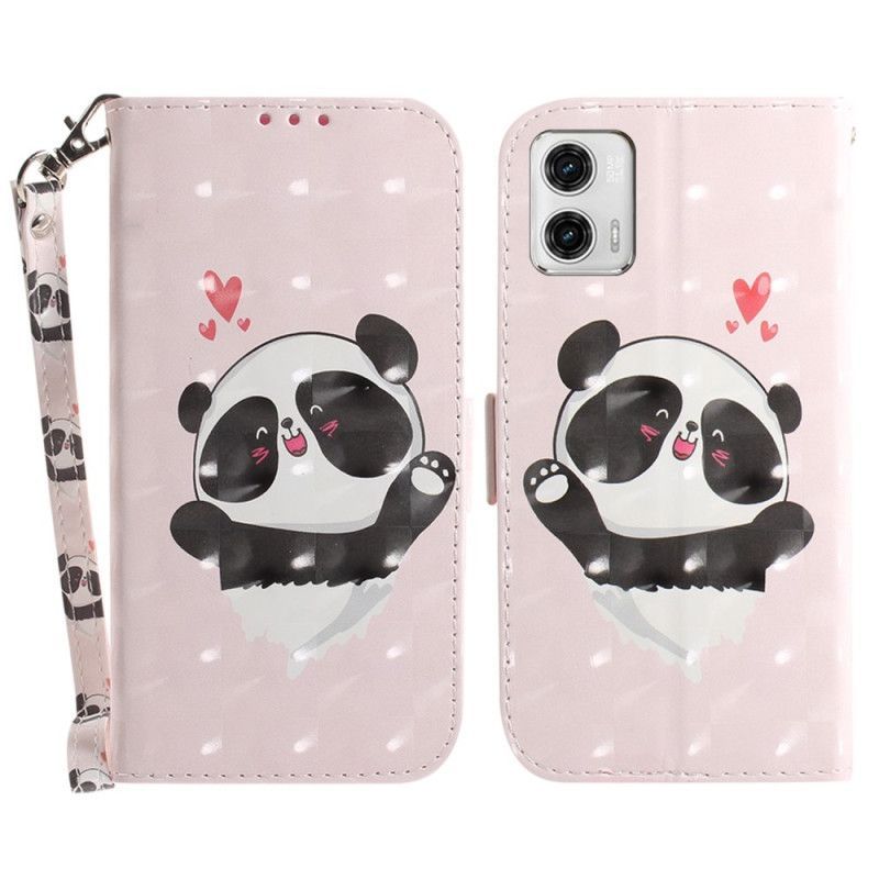 Flipové Pouzdro Na Moto G73 5G Na Lana Panda Love With Lanyard