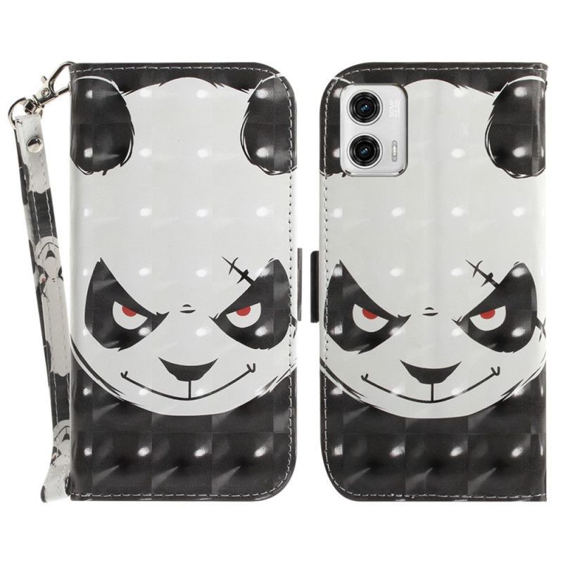 Flipové Pouzdro Na Moto G73 5G Na Lana Rozzlobená Panda S Lanyardem