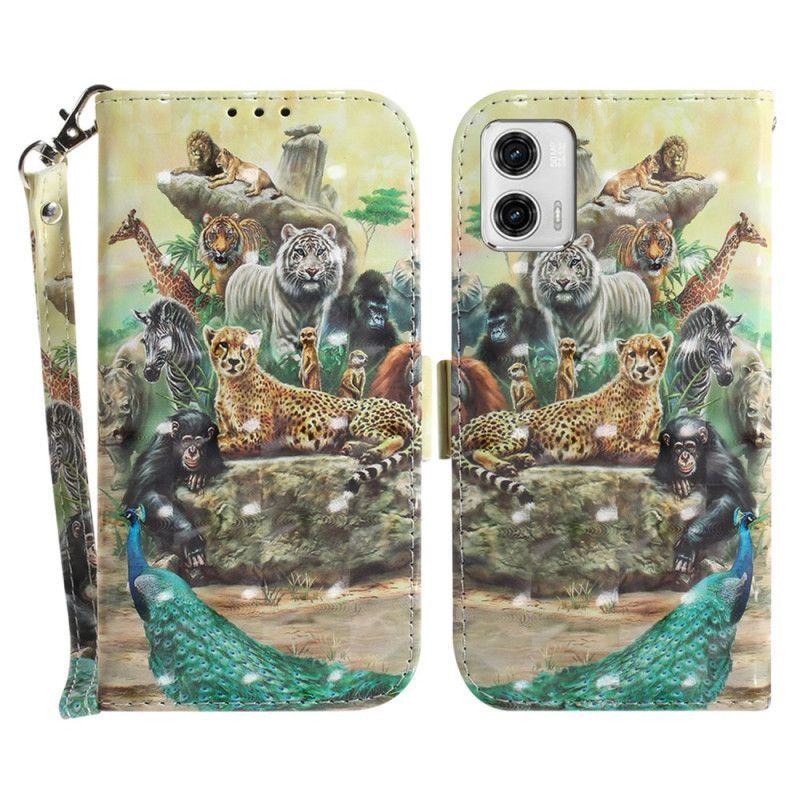 Flipové Pouzdro Na Moto G73 5G Na Lana Tanga Safari Animals