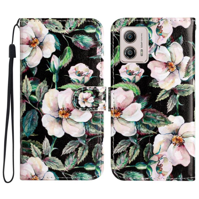 Flipové Pouzdro Na Moto G73 5G Na Lana Řemínkové Magnólie
