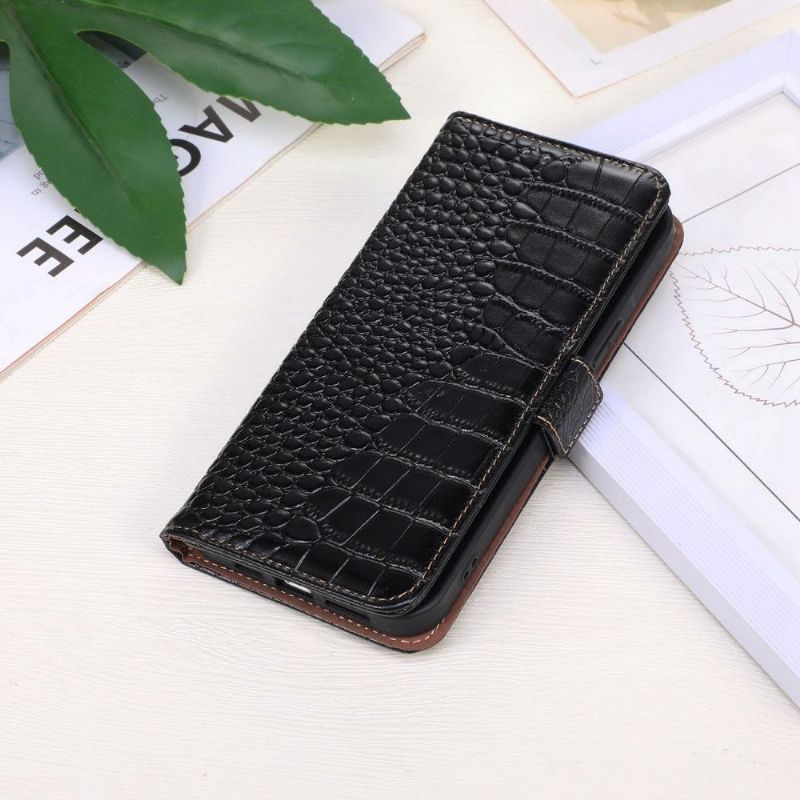 Flipové Pouzdro Na Samsung Galaxy M13 Originální Kůže Croco Look