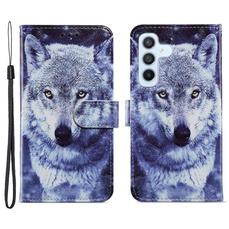 Flipové Pouzdro Na Samsung Galaxy A54 5G Na Lana Něžný Vlk S Popruhem