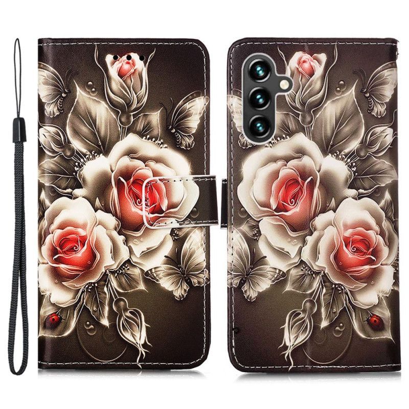 Kožené Pouzdro Na Samsung Galaxy A54 5G Na Lana Popruhové Růže
