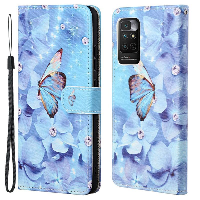 Flipové Pouzdro Na Xiaomi Redmi Note 11 / 11S Na Lana Strappy Diamond Motýli