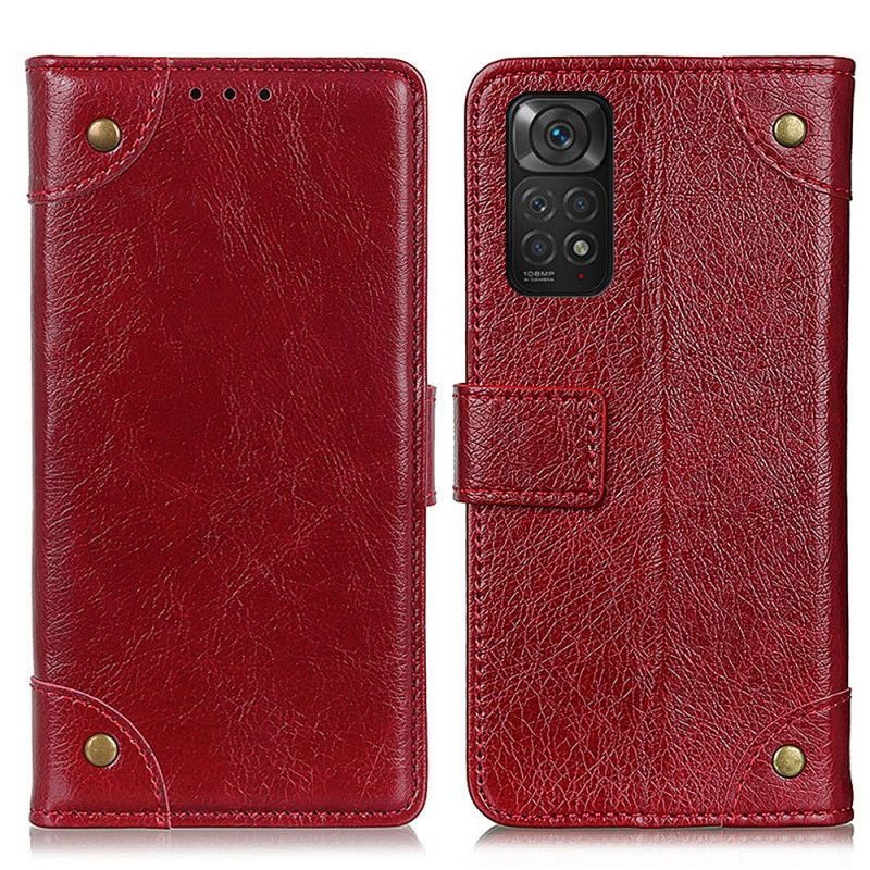 Flipové Pouzdro Na Xiaomi Redmi Note 11 / 11S Stylové Nýty Z Kůže Nappa Vintage
