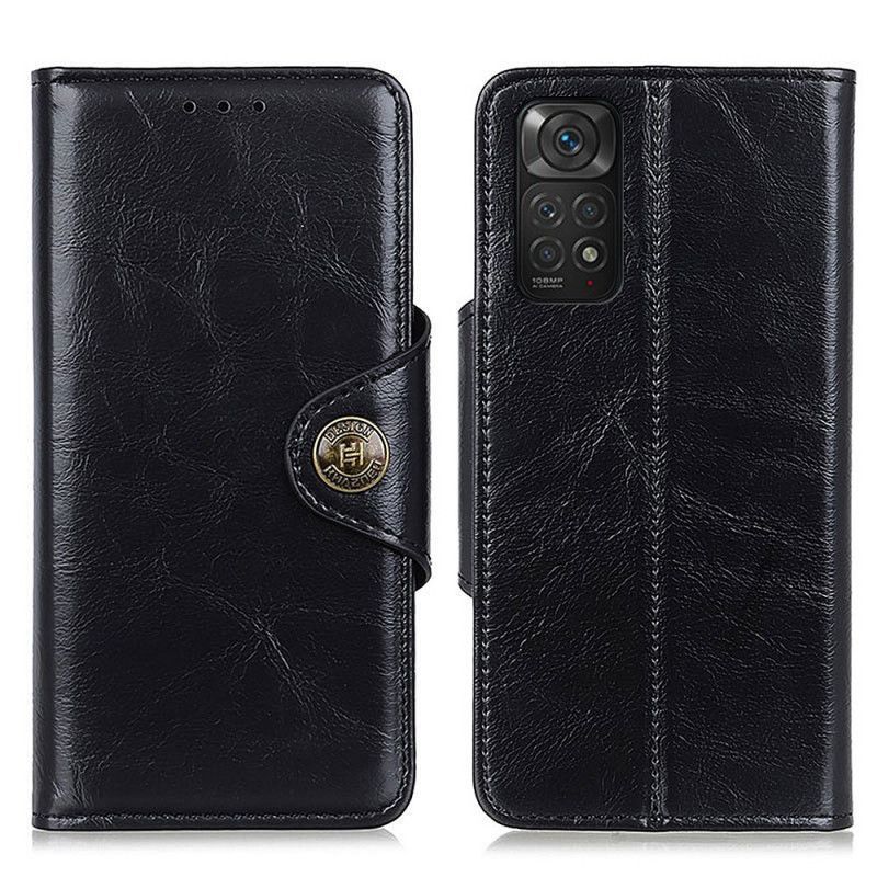 Kožené Pouzdro Na Xiaomi Redmi Note 11 / 11S Lesklý Knoflík Z Umělé Kůže