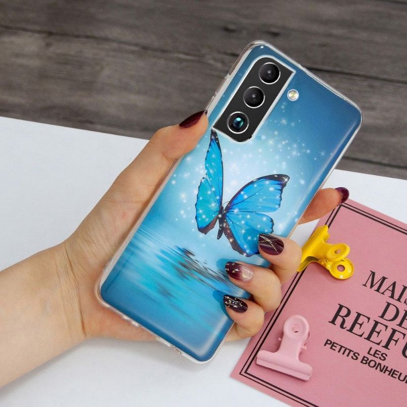 Kryt Na Samsung Galaxy S22 Plus 5G Svítící Modrý Motýl