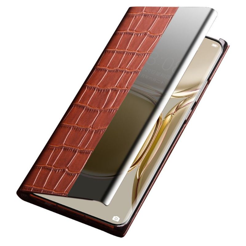 Flipové Pouzdro Na Huawei P50 Pro Kožené Pouzdro Kožené Okno S Efektem Croco