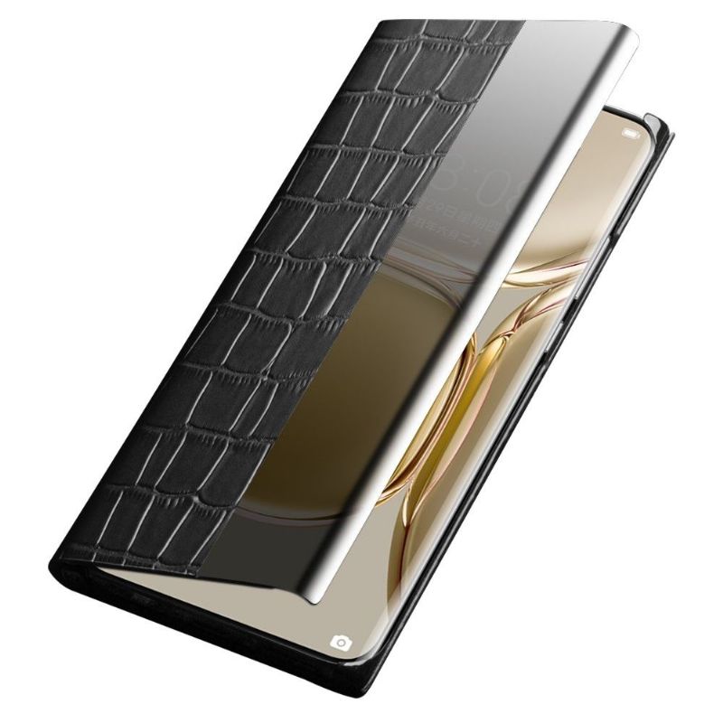 Flipové Pouzdro Na Huawei P50 Pro Kožené Pouzdro Kožené Okno S Efektem Croco