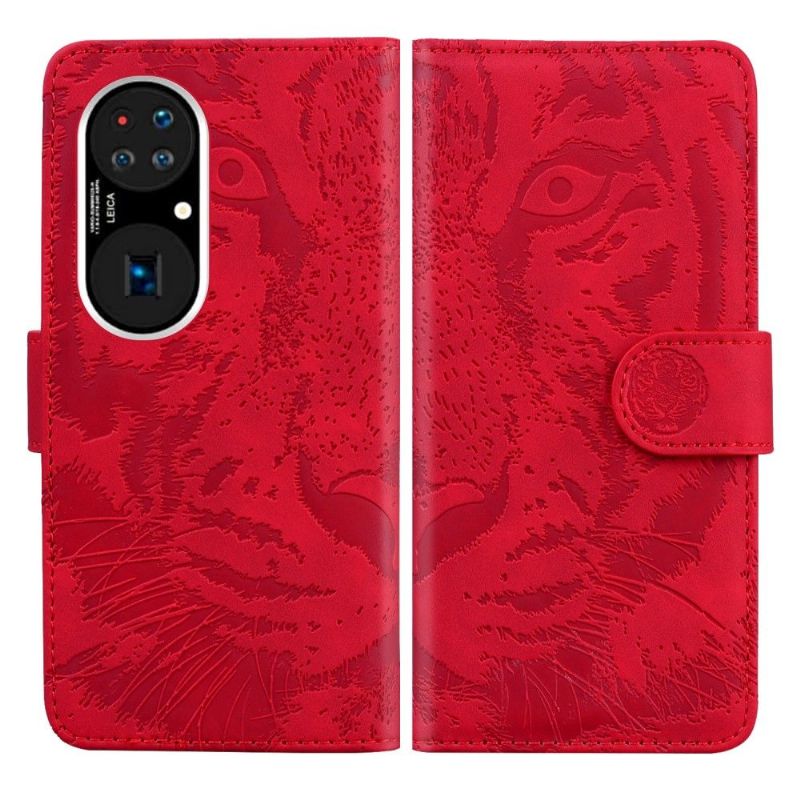 Flipové Pouzdro Na Huawei P50 Pro Reliéfní Tygr