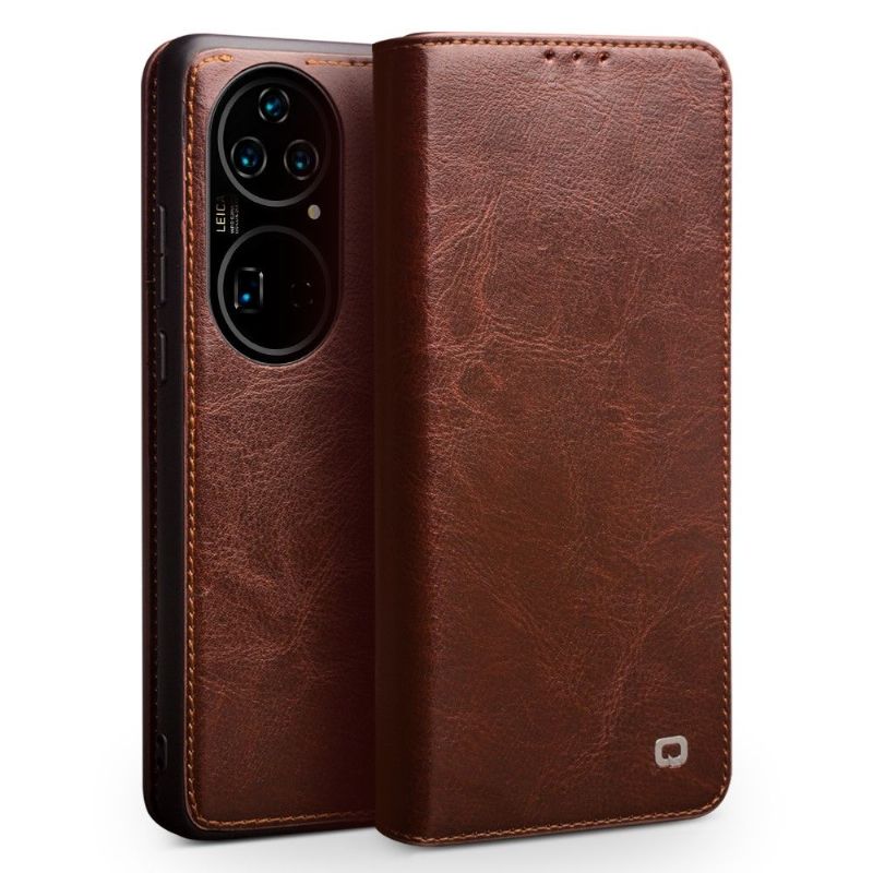 Flipové Pouzdro Na Huawei P50 Pro Ručně Vyráběná Pravá Kůže
