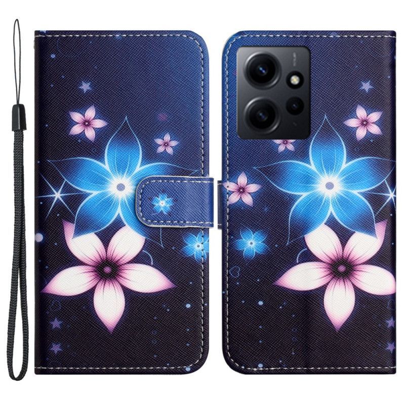 Flipové Pouzdro Na Xiaomi Redmi Note 12 4G Na Lana Lunární Popruh Květiny