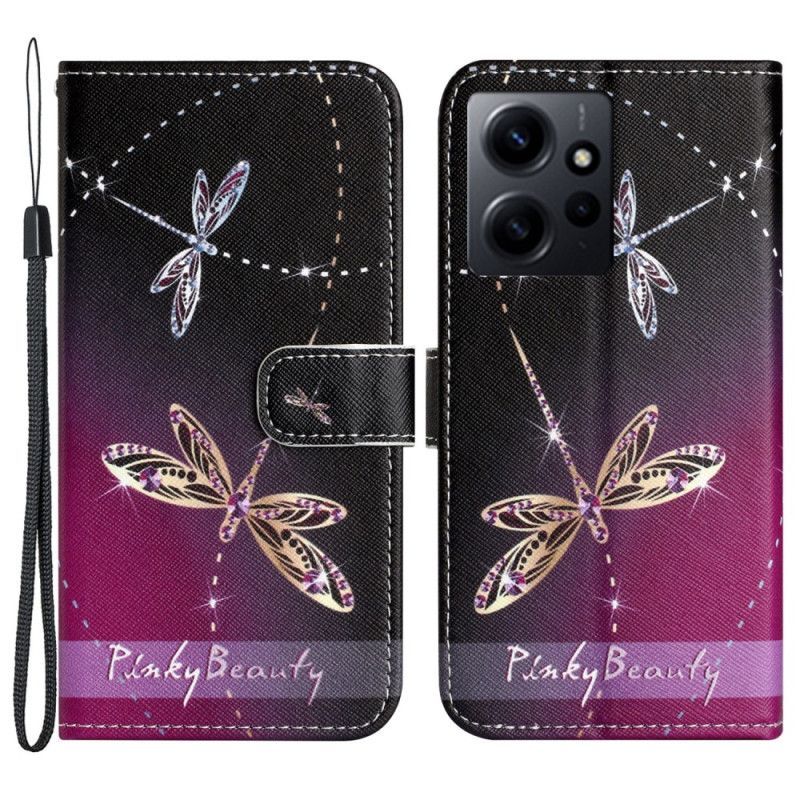 Flipové Pouzdro Na Xiaomi Redmi Note 12 4G Na Lana Strappy Vážky