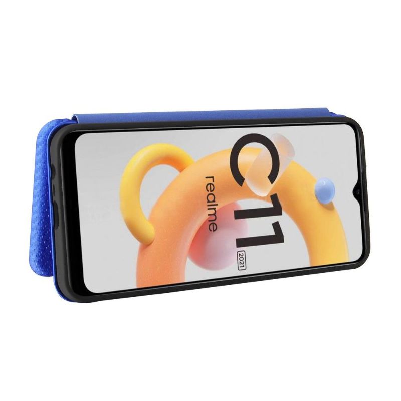 Flipové Pouzdro Na Realme C11 2021 Koženka Z Uhlíkových Vláken
