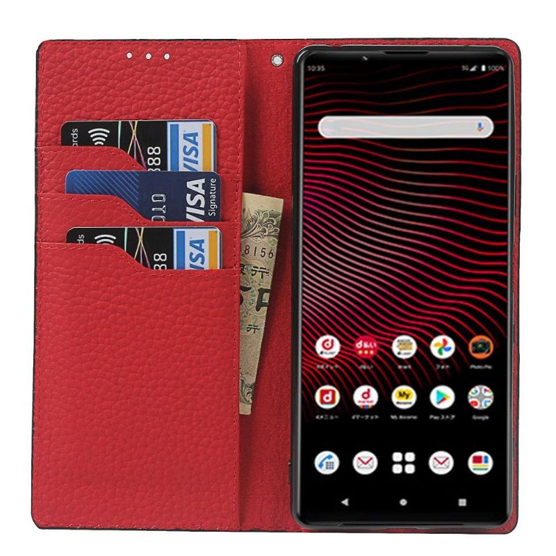 Flipové Pouzdro Na Sony Xperia 1 III Zrnitá Kůže S Řemínkem