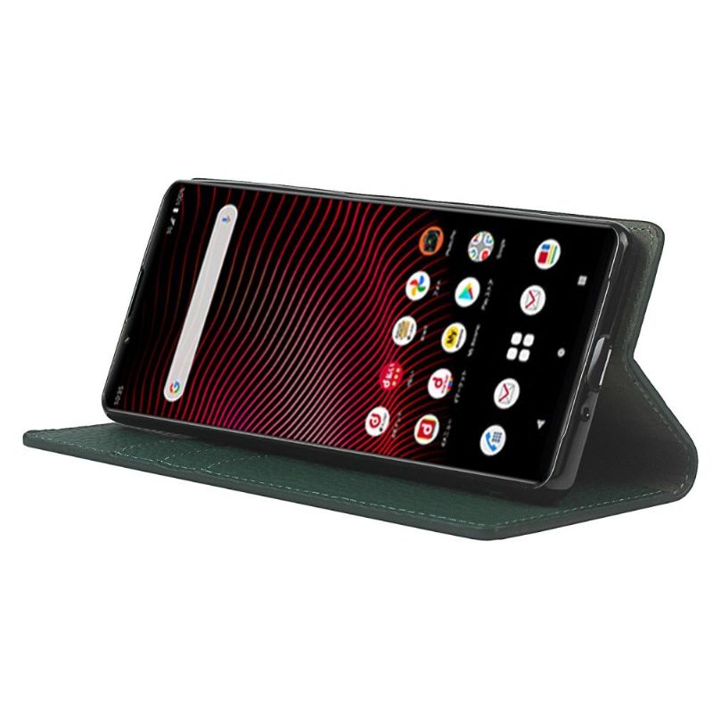 Flipové Pouzdro Na Sony Xperia 1 III Zrnitá Kůže S Řemínkem