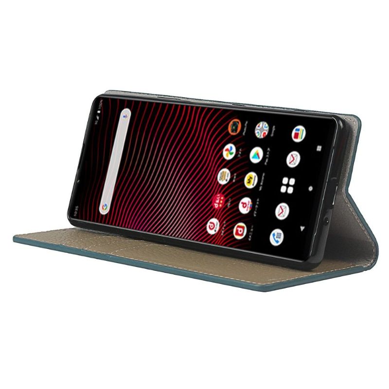 Flipové Pouzdro Na Sony Xperia 1 III Zrnitá Kůže S Řemínkem