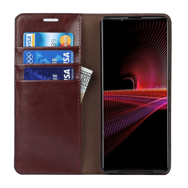 Kožené Pouzdro Na Sony Xperia 1 III Funkce Podpory Koženého Držáku Karty