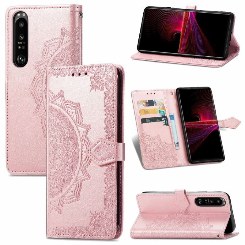 Kožené Pouzdro Na Sony Xperia 1 III Reliéfní Mandala