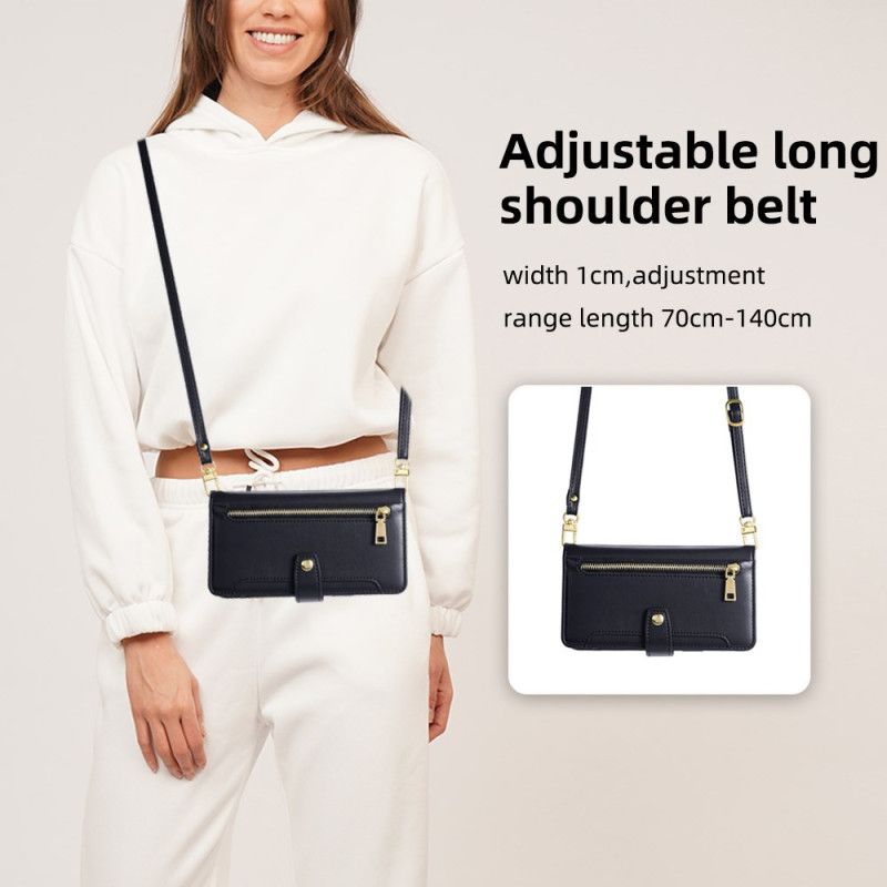 Kožený Kryt Na Realme 14x 5g Peněženka Na Zip Se Dvěma Popruhy