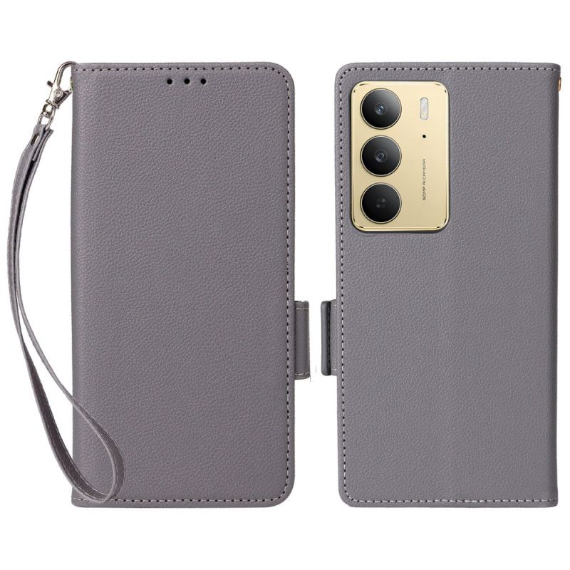 Kožený Kryt Realme 14x 5g Liči Umělá Kůže S Popruhem