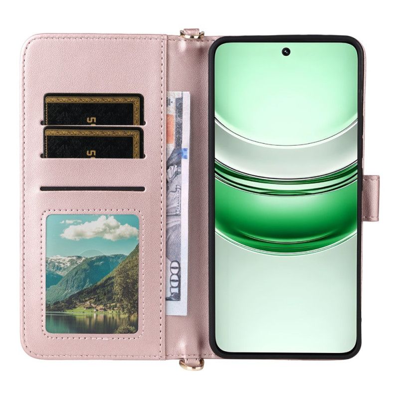 Kožený Kryt Realme 14x 5g Prošívaná S Popruhem A Ramenním Popruhem