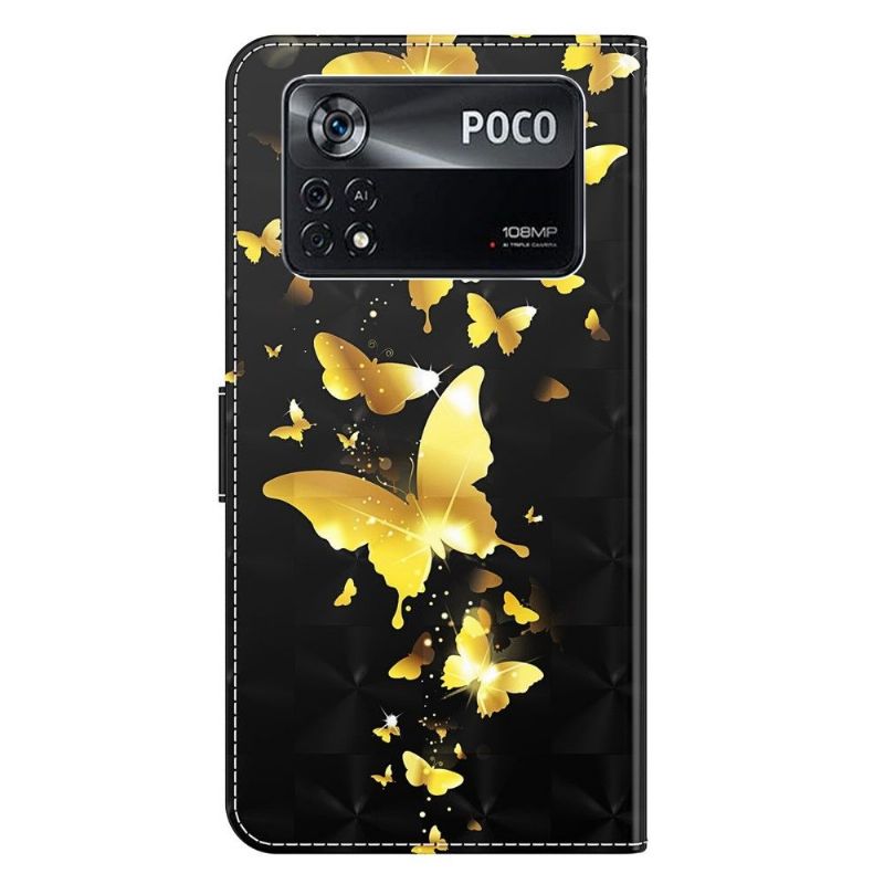 Flipové Pouzdro Na Poco X4 Pro 5G Ilustrace Zlatých Motýlů