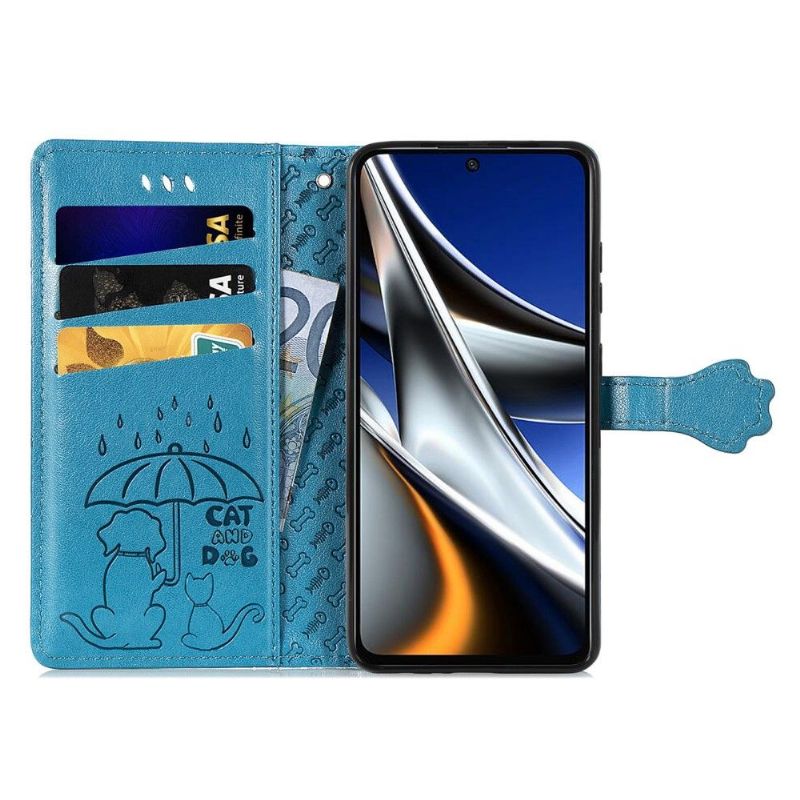 Flipové Pouzdro Na Poco X4 Pro 5G Reliéfní Zvířata S Koženým Efektem