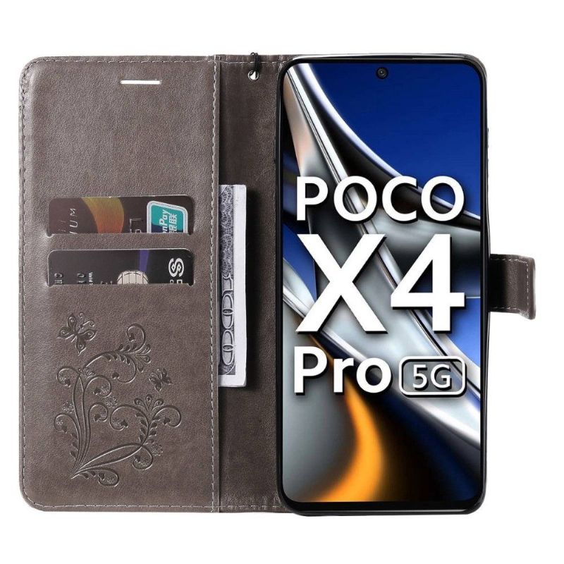 Kožené Pouzdro Na Poco X4 Pro 5G Motýli Podpůrných Funkcí