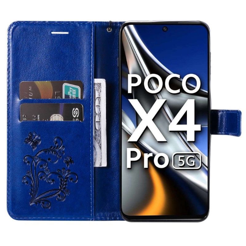 Kožené Pouzdro Na Poco X4 Pro 5G Motýli Podpůrných Funkcí