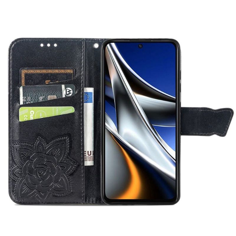 Kožené Pouzdro Na Poco X4 Pro 5G Pomocný Motýl