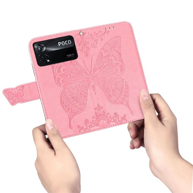 Kožené Pouzdro Na Poco X4 Pro 5G Pomocný Motýl