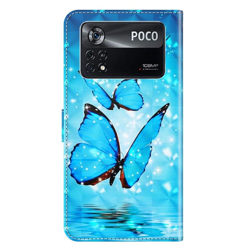 Kožené Pouzdro Na Poco X4 Pro 5G Šumivé Modré Motýly