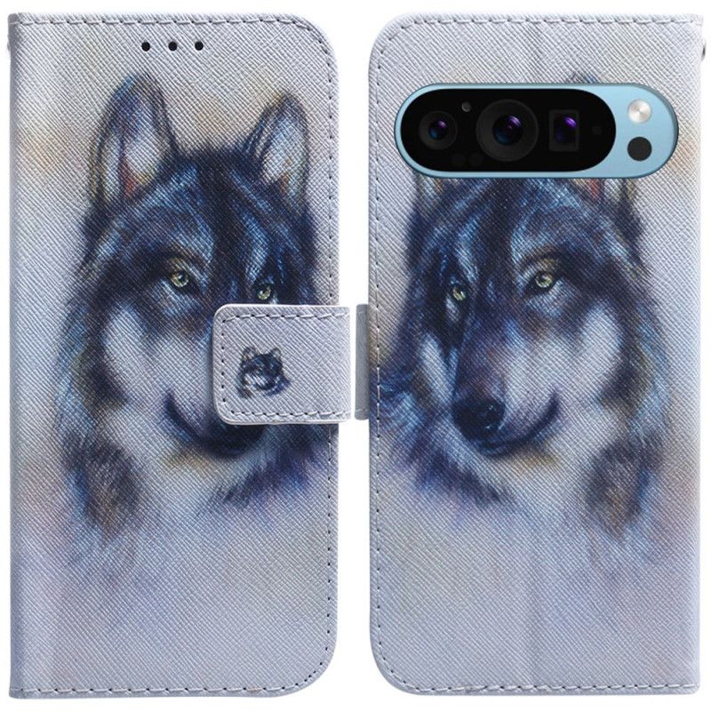 Kožený Kryt Google Pixel 9 Akvarel Vlk